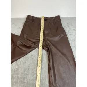 Anthropologie Wide-Leg Pants Brown Faux Leather Stretch Pockets Women's Tall 28T thumbnail 10