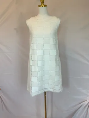 Lost + Wander White Crochet Check Mini Dress With Pockets thumbnail 4