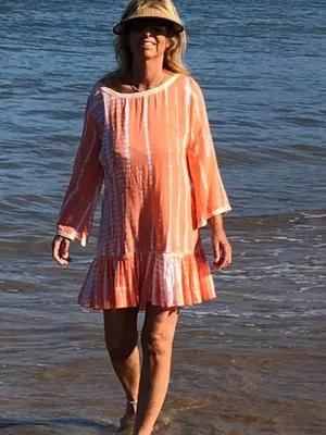 Anthropologie Z&L European Luxury Coral Tie Dye Beach Cover Up with Tassels thumbnail 3