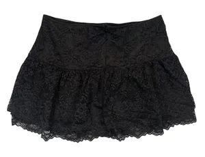 Unbranded Women Mini Skirt Black Floral Lace Ruffle Coquette Goth Small thumbnail 1