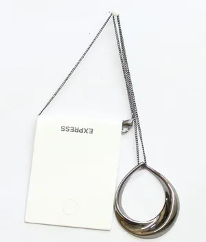 NWT Express Sculpted Teardrop Pendant on Dainty Chain Necklace Black 16'' + 3'' thumbnail 1