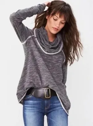 FREE PEOPLE FP Beach Cacoon Cowl Neck Knit Top Gray Space Dye X-Small Small thumbnail 1