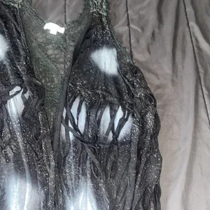 Umgee Black and Blue Fringe Lace Vest thumbnail 3