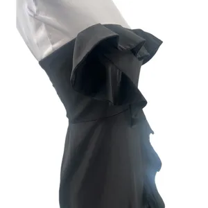 NWT NBD Luna Strapless Ruffled‎ Thigh Slit Gown in Black thumbnail 3