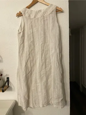 Flax Sleeveless 100% Linen Midi Stripe Dress Small thumbnail 2