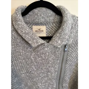 Hollister Jacket Women's Large Gray Knit Asymmetrical Zip Sweater Moto Style‎ thumbnail 3
