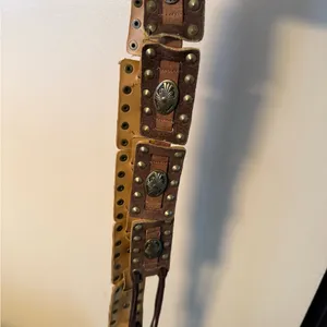 VTG Southwestern Concho Belt Brown Tan Leather Tassel Tie Waist Studded‎ 70” thumbnail 3