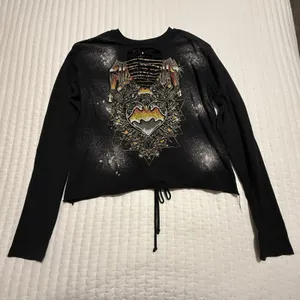 Affliction Black Bleach Wash Rhinestone Chromium Heart T-Shirt Sz L Large thumbnail 1