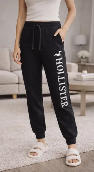 Hollister Y2K Black Joggers High Rise Sweatpants Logo Graphic Size Small thumbnail 1