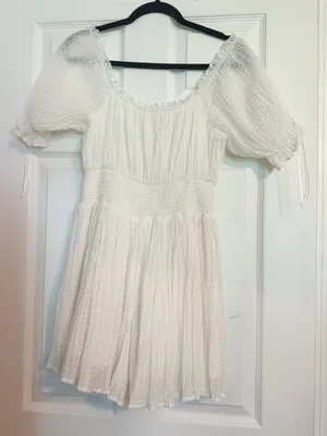Altar’d State White Lace Smocked Waist Puff-Sleeve Romper (Lined) in Medium thumbnail 2