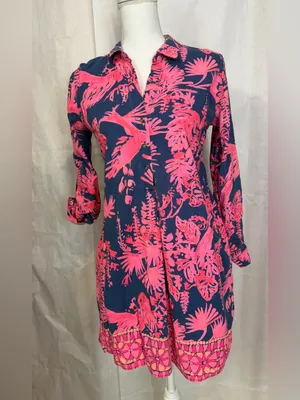 Lilly Pulitzer Navy Tunic Dress with Hot Pink Tropical Print thumbnail 3