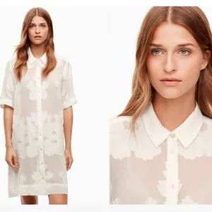 Aritzia Wilfred Hemistiche White Semi Sheer Short Sleeve Mini Shirt Dress Sz XS thumbnail 3