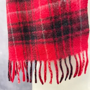 Red Plaid Cashmere Scarf Soft Warm Minimal Tartan Old Money Preppy Winter Target thumbnail 4