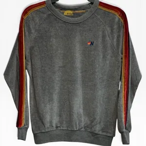 Aviator Nation Classic‎ Grey Velvet Rainbow Stripe Sweatshirt XS Crewneck thumbnail 1
