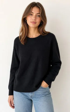 Charter Club Luxury 100% Cashmere Black Crew Sweater Capsole FLAW Womens Medium thumbnail 1