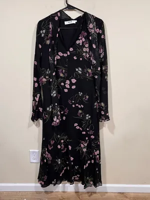 NWT ASTR The Label Tie-Neck Ruffled Floral Midi Dress M modest thumbnail 3