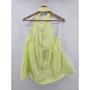 by Anthropologie Halter Top Womens L Striped Button Down Yellow Open Back EUC thumbnail 2