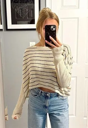 Urban Outfitters Cream & Black Stripe Sweater thumbnail 1