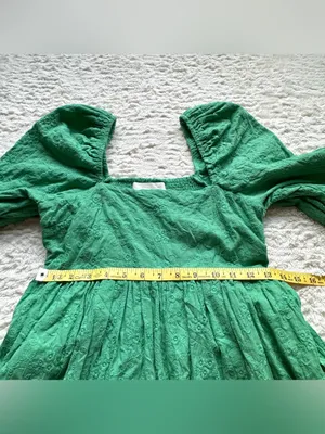 Tuckernuck Pomander Place Cotton Mini Dress XS Green Puff Sleeve Embroidered thumbnail 14
