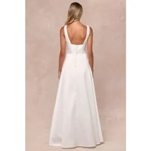 Lulus Modern Affection White Taffeta Pleated Sleeveless Maxi Dress Bridal Size M thumbnail 2