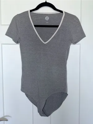 Gray and White Trim Short Sleeve Bodysuit thumbnail 1