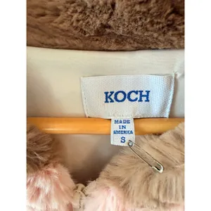 KOCH Faux Fur Colorblock Bomber Jacket Womens Pink Blue Brown Size S thumbnail 2