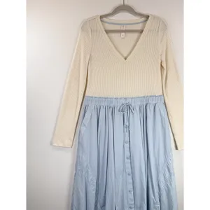 Anthropologie Daily Practice Midi Dress Blue Twofer V Neck Ribbed Stretch Medium thumbnail 5
