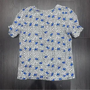 MAJE Blouse Lensam Printed Henley V-neck Short Puff Shoulder White Size 1‎ Small thumbnail 5