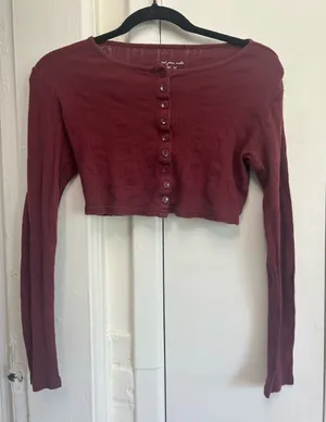 Urban Outfitters Out From Under Luise Pointelle Henley Top Burgundy Crop M thumbnail 1