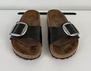 Birkenstock Madrid Big Buckle Slide Sandals Womens Size 38 Black Leather thumbnail 1