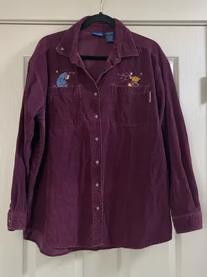 Women’s Vintage Disney Winnie The Pooh Button Up Long Sleeve Corduroy Shirt Sz L thumbnail 1