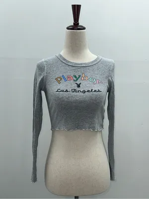 Playboy Pacsun Cropped Long Sleeve Tee Size XS Lettuce Hem thumbnail 3