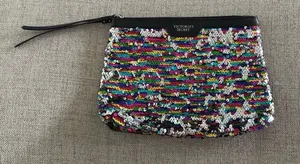 Victoria's Secret colorful‎ sequin sparkle wristlet clutch purse cosmetic bag thumbnail 1