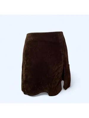 Vintage Y2K Brown Velvet Mini Skirt Side Slit Size Small thumbnail 2