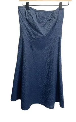 J. Crew Strapless A-Line Dress Textured‎ Cotton Navy Lined Size 2 Summer Preppy thumbnail 1