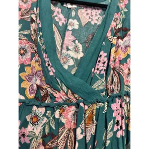 Floral Print Teal Surplice Wrap Blouse 1X By Maurices With 3/4‎ Sleeves & Empire thumbnail 4