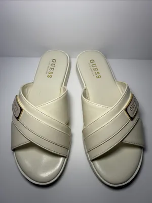 Guess Cream Crisscross Slide Sandals with Gold Accent thumbnail 4