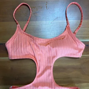 Aerie Ribbed Cut Out One‎ Piece Swimsuit Coral Peach XXS Full Coverage Monokini thumbnail 3