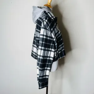 Zara Black and White Plaid Cropped Bomber Jacket thumbnail 7