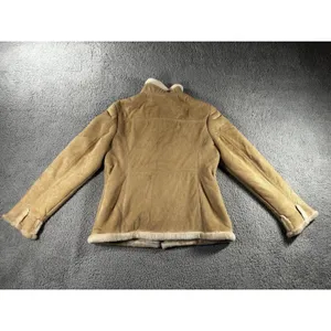 Faux‎ Suede Shearling Jacket Women Tan Faux Fur Trim Zip Up Coat thumbnail 2