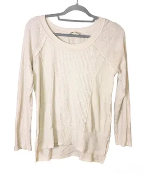 Anthropologie Eri +‎ Ali Waffle Thermal Sweater Cream Ivory Size Small thumbnail 1