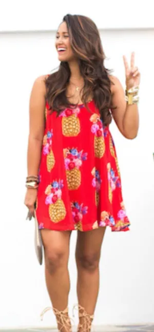 Show Me Your Mumu Bella Tunic Women’s Size M Red‎ Pineapple thumbnail 1
