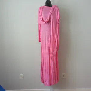 Ethereal Boho Cotton Flowy Fairy Peasant Maxi Dress OS Pink thumbnail 2