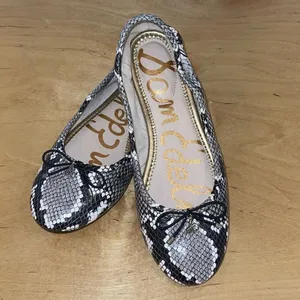 Sam Edelman Womens Leather Snakeskin Print Felicia Slip-on Ballet Flats Gray 7.5 thumbnail 4