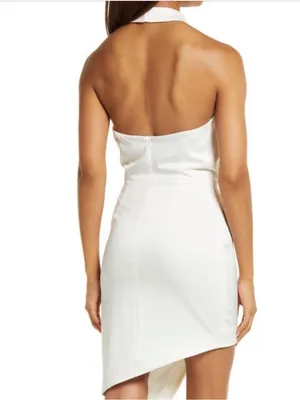 Elliatt Asymmetrical Satin Mini Dress in White thumbnail 3