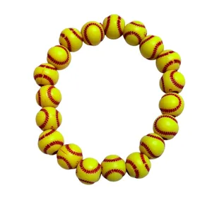 Softball Bead Bracelet Unisex OS Neon Yellow Red Sports‎ Fan Jewelry Stretchy thumbnail 3
