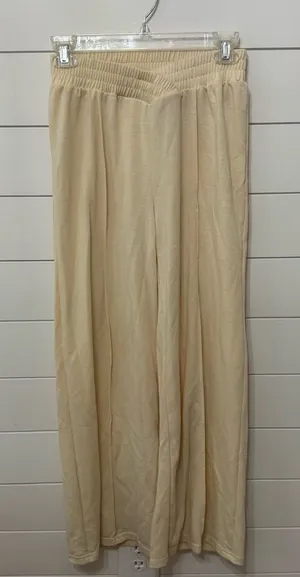 cream elastic-waist wide-leg lounge trousers. XS thumbnail 1