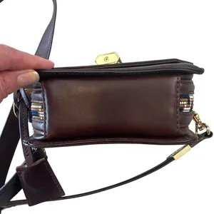 Tory Burch Mini Crossbody‎ Navy Brown Logo Jacquard Lock Bag thumbnail 11