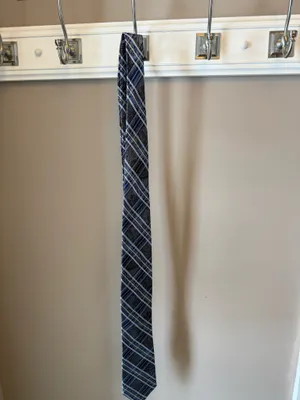 Pronto Uomo Men's Tie Blue Gray White Plaids & Checks Pattern Necktie thumbnail 2