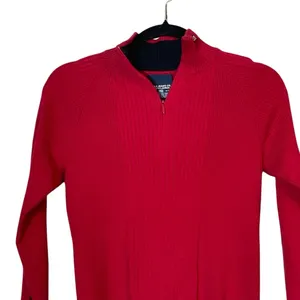Ralph Lauren Vintage‎ Polo Jeans Co Red Mock Neck 1/4 Zip Ribbed Sweater Medium Preppy READ thumbnail 2